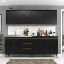 Cozinha Modulada Compacta 4 Peças 8 Portas 3 Gavetas Ema Yescasa Preto