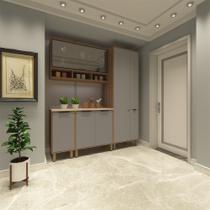 Cozinha Modulada Compacta 4 Peças Balcões Aéreos com Vidro Reflecta e Tampo Aspen Luciane Móveis