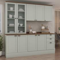 Cozinha Modulada Compacta 4 Peças com Armário Aéreo 2 Portas Vidro 100% Mdf com Tampo