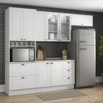 Cozinha Modulada Compacta 4 Peças com Torre Quente e Vidro 8 Portas 5 Gavetas Americana Henn - Branco Fosco