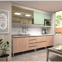Cozinha Modulada Compacta 7 PeAas sem Tampo de 120 Branco com Cumaru e Verde PArola Luciane MA³veis