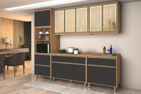 Cozinha Modulada Compacta Agata Vidro Reflecta Freijó/Grafite 12 Portas e 4 Gavetas- AV