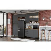 Cozinha Modulada Compacta com 4 Peças 11 Portas 2 Gavetas Vidro Reflecta e Tampo 100% MDF Itália - Espresso Móveis
