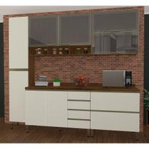Cozinha Modulada Compacta com Tampo 6 PeAas Nogueira Dourado com Branco Polar Jade Luciane MA³veis