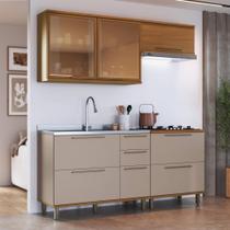 Cozinha Modulada Compacta Fidelitá Barcelona 4 Peças 200cm 8 Portas 2 Gavetas Sem Tampo Freijó/Camurça