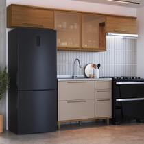 Cozinha Modulada Compacta Fidelitá Barcelona 4 Peças 280cm 7 Portas 2 Gavetas Sem Tampo Freijó/Camurça