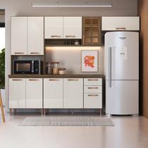 Cozinha Modulada Compacta Fidelitá Berlim 4 Peças 270cm 11 Portas 2 Gavetas Com Tampo Noce/Off-White