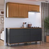 Cozinha Modulada Compacta Fidelitá França 4 Peças 200cm 8 Portas 2 Gavetas Com Tampo Freijó/Chumbo