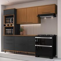 Cozinha Modulada Compacta Fidelitá França 4 Peças 270cm 8 Portas 4 Gavetas Com Tampo Freijó/Chumbo