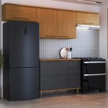 Cozinha Modulada Compacta Fidelitá França 4 Peças 280cm 7 Portas 2 Gavetas Com Tampo Freijó/Chumbo