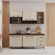 Cozinha Modulada Compacta Fidelitá Lisboa 4 Peças 190cm 9 Portas 3 Gavetas Com Tampo Nogal/Salinas