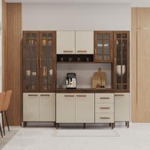 Cozinha Modulada Compacta Fidelitá Lisboa 4 Peças 225cm 11 Portas 3 Gavetas Com Tampo Noce/Off-White