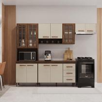 Cozinha Modulada Compacta Fidelitá Lisboa 4 Peças 260cm 11 Portas 3 Gavetas Com Tampo Noce/Off-White Cozinha Modulada Compacta Fidelitá Lisboa 4 Peças 260cm 11 Portas 3 Gavetas Com Tampo Noce/Off-White