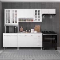 Cozinha Modulada Compacta Fidelitá Lisboa 4 Peças 260cm 11 Portas 3 Gavetas Com Tampo Noce/Off-White