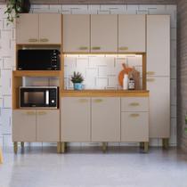 Cozinha Modulada Compacta Fidelitá Mariana 4 Peças 220cm 12 Portas 1 Gavetas Com Tampo Freijó/Camurça