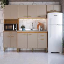 Cozinha Modulada Compacta Fidelitá Mariana 4 Peças 250cm 12 Portas 2 Gavetas Sem Tampo Freijó Camurça