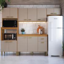 Cozinha Modulada Compacta Fidelitá Mariana 4 Peças 255cm 12 Portas 1 Gaveta Com Tampo Freijó Camurça