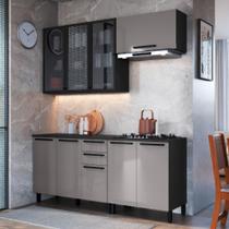 Cozinha Modulada Compacta Fidelitá Mônaco 4 Peças 200cm 9 Portas 2 Gavetas Com Tampo Chumbo/Titânio Cozinha Modulada Compacta Fidelitá Mônaco 4 Peças 200cm 9 Portas 2 Gavetas Com Tampo Chumbo/Titânio