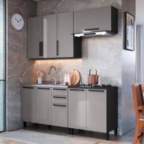 Cozinha Modulada Compacta Fidelitá Mônaco 4 Peças 200cm 9 Portas 2 Gavetas Sem Tampo Chumbo/Titânio
