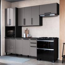 Cozinha Modulada Compacta Fidelitá Mônaco 4 Peças 270cm 11 Portas 2 Gavetas Com Tampo Chumbo/Titânio