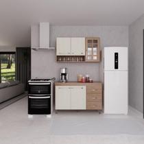Cozinha Modulada Compacta Fidelitá Paris 2 Peças 120cm 5 Portas 3 Gavetas Com Tampo Nogal/Salinas