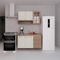 Cozinha Modulada Compacta Fidelitá Paris 2 Peças 120cm 5 Portas 3 Gavetas Com Tampo Nogal/Salinas