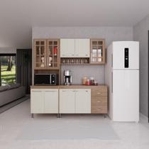 Cozinha Modulada Compacta Fidelitá Paris 3 Peças 190cm 9 Portas 3 Gavetas Com Tampo Nogal/Salinas