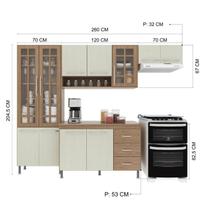 Cozinha Modulada Compacta Fidelitá Paris 4 Peças 260cm 11 Portas 3 Gavetas Com Tampo Nogal/Salinas