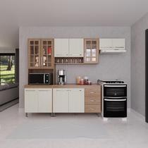 Cozinha Modulada Compacta Fidelitá Paris 4 Peças 260cm 11 Portas 3 Gavetas Com Tampo Nogal/Salinas - Fidelitá Móveis