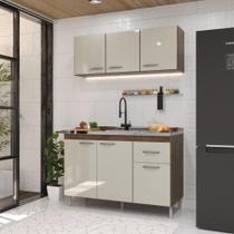 Cozinha Modulada Compacta Fidelitá Suiça 2 Peças 6 Portas 1 Gaveta Sem Tampo Noce/Off-White Cozinha Modulada Compacta Fidelitá Suiça 2 Peças 6 Portas 1 Gaveta Sem Tampo Noce/Off-White