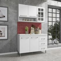 Cozinha Modulada Compacta Fidelitá Viena 2 Peças 120cm 5 Portas 3 Gavetas Com Tampo Branco