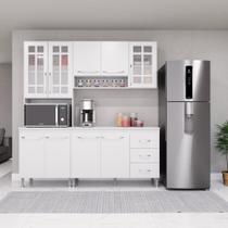 Cozinha Modulada Compacta Fidelitá Viena 3 Peças 190cm 9 Portas 3 Gavetas Com Tampo Branco