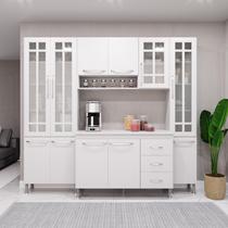 Cozinha Modulada Compacta Fidelitá Viena 4 Peças 225cm 11 Portas 3 Gavetas Com Tampo Branco - Fidelitá Móveis