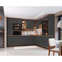 Cozinha Modulada Completa 10 Peças Isabelle com Paneleiro Torre Quente e Cristaleira Freijó/Cinza Grafite Cozinha Modulada Completa 10 Peças Isabelle com Paneleiro Torre Quente e Cristaleira Freijó/Cinza Grafite
