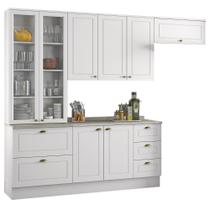 Cozinha Modulada Completa 271cm 5 Peças com Cristaleira 8 Portas Americana Branco HP - Henn