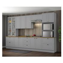 Cozinha Modulada Completa 343cm com Cristaleira e Torre Quente 12 Portas 7 Gavetas Americana Henn - Cinza/Nature Cozinha Modulada Completa 343cm com Cristaleira e Torre Quente 12 Portas 7 Gavetas Americana Henn - Cinza/Nature
