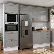 Cozinha Modulada Completa 4 Peças 100% MDF Modelo Americano Provençal Iluminata Cinza/Branco/Fendi/Ébano Cozinha Modulada Completa 4 Peças 100% MDF Modelo Americano Provençal Iluminata Cinza/Branco/Fendi/Ébano