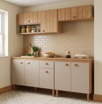 Cozinha Modulada Completa 4 Peças com 2 Armários Aéreos e Balcão para Pia Marti Yescasa Mel/Fendi