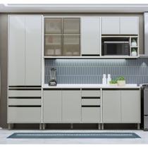 Cozinha Modulada Completa 5 peças 270cm com Vidro Reflecta e Tampo Linea Luciane Móveis