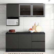 Cozinha Modulada Completa 5 Peças 5 Portas 3 Gavetas com Portas Vidro Fumê Etna Cinza/Grafite Cozinha Modulada Completa 5 Peças 5 Portas 3 Gavetas com Portas Vidro Fumê Etna Cinza/Grafite