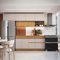 Cozinha Modulada Completa 5 Peças 9 Portas 4 Gavetas Ripadas Fecho Click 4 Nichos 260cm com Rodapé 100% BP Organic Marrom/Nature/Sand