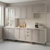 Cozinha Modulada Completa 5 Peças com Cristaleira e Balcões com Tampo 100% MDF Iluminata Branco/Fendi Cinza Cozinha Modulada Completa 5 Peças com Cristaleira e Balcões com Tampo 100% MDF Iluminata Branco/Fendi Cinza