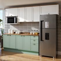 Cozinha Modulada Completa 6 Peças 100% MDF Americana Provençal com Tampo e Rodapé Iluminata Verde/Mi Cozinha Modulada Completa 6 Peças 100% MDF Americana Provençal com Tampo e Rodapé Iluminata Verde/Mi