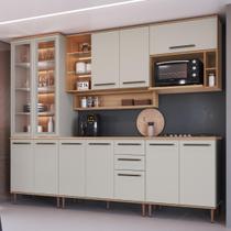 Cozinha Modulada Completa 7 Peças com Cristaleira 12 Portas 2 Gavetas Isabelle Bege/Freijó/Arenas