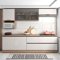 Cozinha Modulada Completa 7 Portas 4 Gavetas com Balcão para Cooktop Etna Bege/Carvalho Oak/Off White