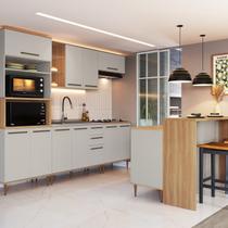 Cozinha Modulada Completa 8 Peças com Cristaleira 15 Portas 2 Gavetas com Bancada Isabelle Bege/Freijó/Arenas Cozinha Modulada Completa 8 Peças com Cristaleira 15 Portas 2 Gavetas com Bancada Isabelle Bege/Freijó/Arenas