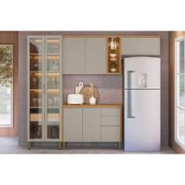 Cozinha Modulada Completa Allure 4 Peças (2Aéreos+1Balcão+1Cristaleira) CP11 Jequitiba/Gris Fosco - Linea Brasil