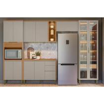 Cozinha Modulada Completa Allure 5 Peças (2Aéreos+1Balcão+1Cristaleira+1Paneleiro) CP14 Jequitiba/Gris Fosco - Linea Brasil