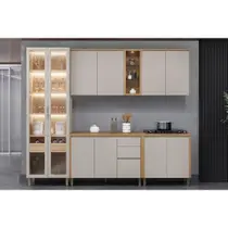 Cozinha Modulada Completa Allure 5 Peças (2Aéreos+2Balcões+1Cristaleira) CP05 Jequitiba/Gris Fosco - Linea Brasil