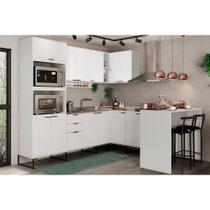 Cozinha Modulada Completa Alpha 12 Peças (2Aéreos+3Balcões+1Paneleiro+1Ilha+5Complementos) C12P51 Branco - Carraro